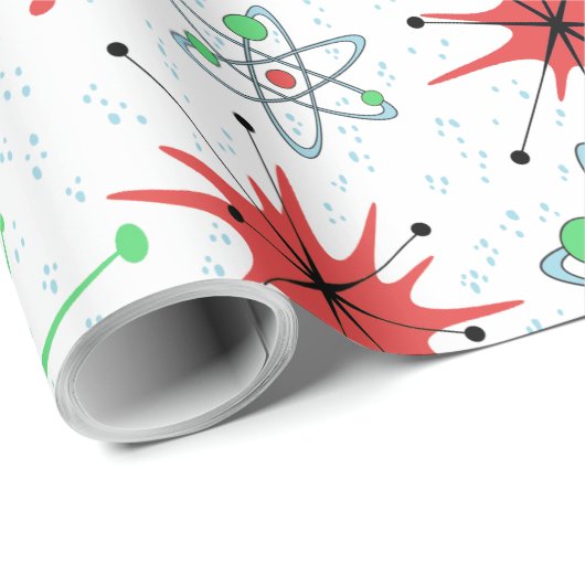 Retro Atomic Kerstfeestdag Cadeaupapier (Rol Hoek)