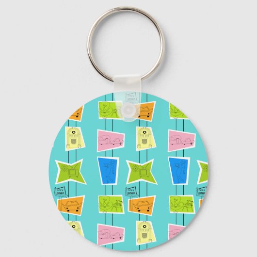 Retro Atomic Kitsch Button Sleutelhanger (Voorkant)
