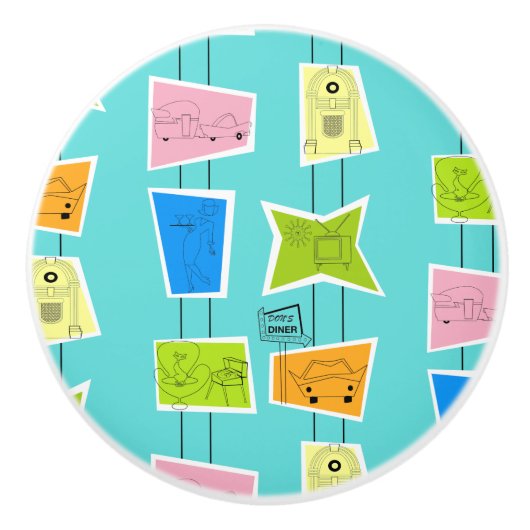 Retro Atomic Kitsch keramische schedel Knop (Voorkant)