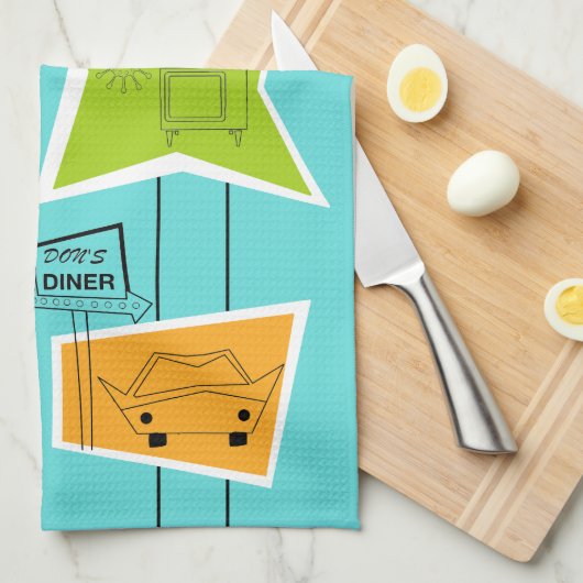 Retro Atomic Kitsch Kitchen Towel Theedoek (Quarter Fold)