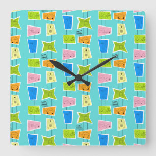 Retro Atomic Kitsch Square Acrylwandklok Vierkante Klok
