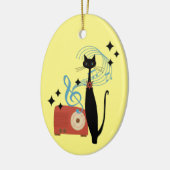Retro Atomic MCM Koele Kat & Radio Muziek Keramisch Ornament (Links)