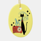 Retro Atomic MCM Koele Kat & Radio Muziek Keramisch Ornament (Achterkant)