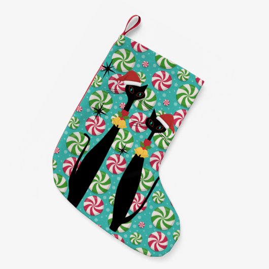 Retro Atomic MCM Koele Katten & Pepermuntjes Kleine Kerstsok (Voorkant (Hangend))