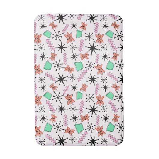 Retro Atomic MCM Roze Sinaasappel Groen Zwart Badmat (Voorkant Verticaal)
