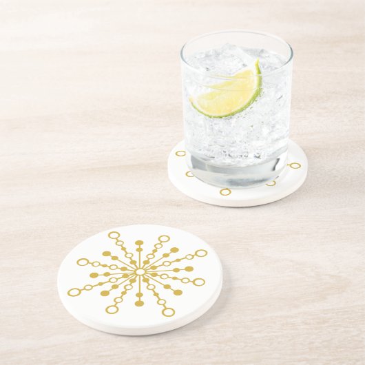 Retro Atomic Mid-Century Design Gouden Kleur Aange Zandsteen Onderzetter (Zijkant)