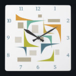 Retro Atomic Mid Century geometrische hoeknummers Vierkante Klok<br><div class="desc">Voeg een pop kleur toe aan je wand met deze funky mid century modern clock! Het heeft de heldere en gewaagde kleuren turkoois,  blauw,  olijfgroen,  sinaasappel en bruine geometrische vormen,  samen met bijpassende blauwe getallen.</div>