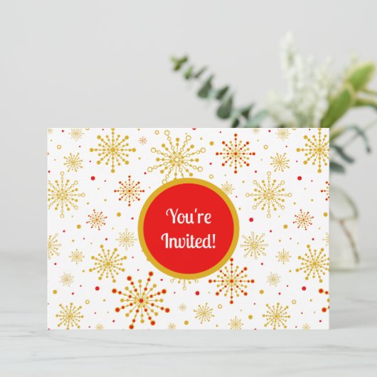 Retro Atomic Mid-Century Mod Red & Gold Starburst Kaart (Staand voorkant)