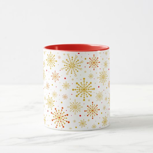 Retro Atomic Mid-Century Mod Red & Gold Starburst Mok (Midden)