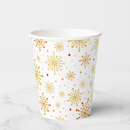 Retro Atomic Mid-Century Mod Red & Gold Starburst Papieren Bekers (Achterkant)