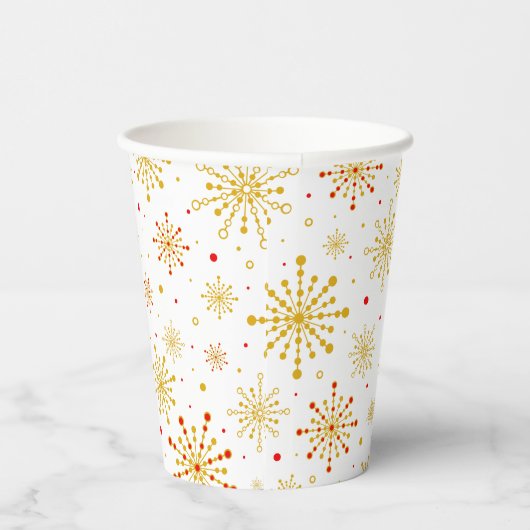 Retro Atomic Mid-Century Mod Red & Gold Starburst Papieren Bekers (Rechts)