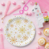 Retro Atomic Mid-Century Mod Red & Gold Starburst Papieren Bordje (Feest)