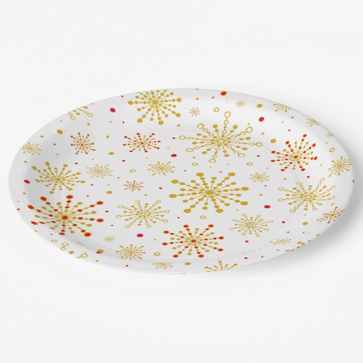 Retro Atomic Mid-Century Mod Red & Gold Starburst Papieren Bordje (Gekanteld)