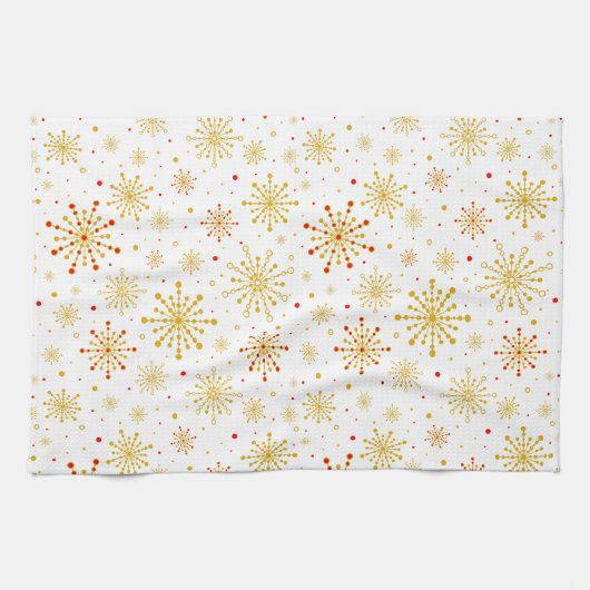 Retro Atomic Mid-Century Mod Red & Gold Starburst Theedoek (Horizontaal)