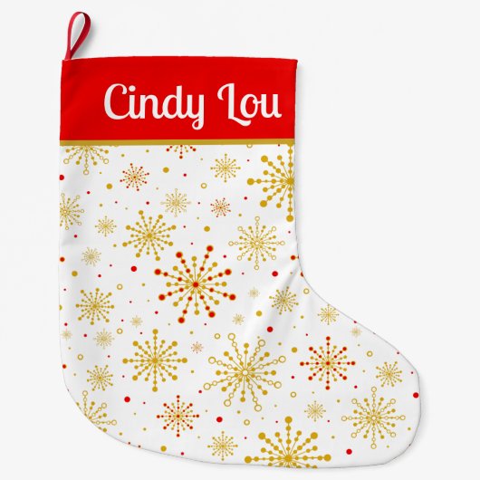 Retro Atomic Mid-Century Mod Rood Goud Gepersonali Grote Kerstsok (Voorkant)