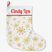 Retro Atomic Mid-Century Mod Rood Goud Gepersonali Grote Kerstsok (Voorkant)