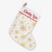 Retro Atomic Mid-Century Mod Rood Goud Gepersonali Grote Kerstsok (Voorkant (Hangend))