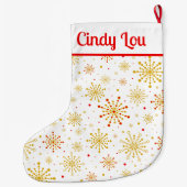 Retro Atomic Mid-Century Mod Rood Goud Gepersonali Grote Kerstsok (Achterkant)