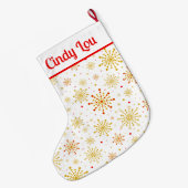 Retro Atomic Mid-Century Mod Rood Goud Gepersonali Grote Kerstsok (Achterkant (Hangend))