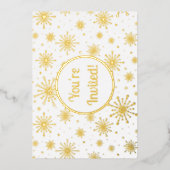 Retro Atomic Mid-Century Mod Starburst Gold Folie Uitnodiging (Voorkant)