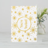 Retro Atomic Mid-Century Mod Starburst Gold Folie Uitnodiging (Staand Voorkant)