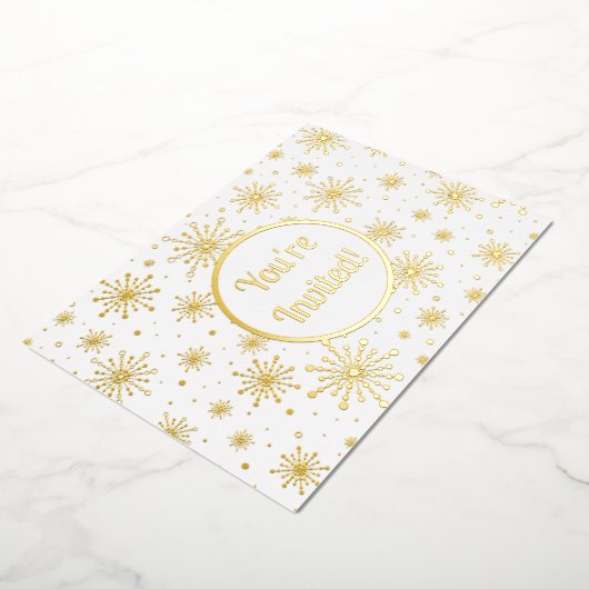 Retro Atomic Mid-Century Mod Starburst Gold Folie Uitnodiging (Gedraaid)