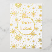 Retro Atomic Mid-Century Mod Starburst Gold Folie Uitnodiging (Voorkant)