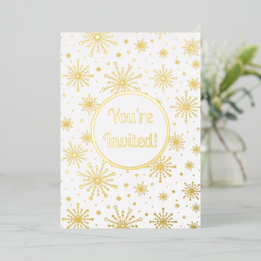 Retro Atomic Mid-Century Mod Starburst Gold Folie Uitnodiging (Staand Voorkant)