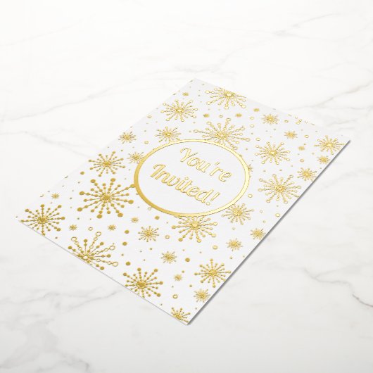 Retro Atomic Mid-Century Mod Starburst Gold Folie Uitnodiging (Gedraaid)