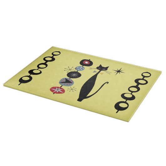 Retro Atomic Mid Century Modern Cool Cat Serving Snijplank (Hoek)