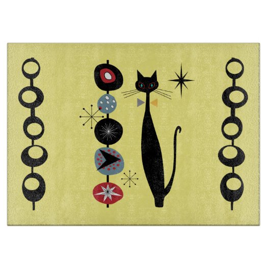 Retro Atomic Mid Century Modern Cool Cat Serving Snijplank (Voorkant)