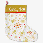 Retro Atomic Mid-Century Modern Goud Gepersonalise Grote Kerstsok (Voorkant)