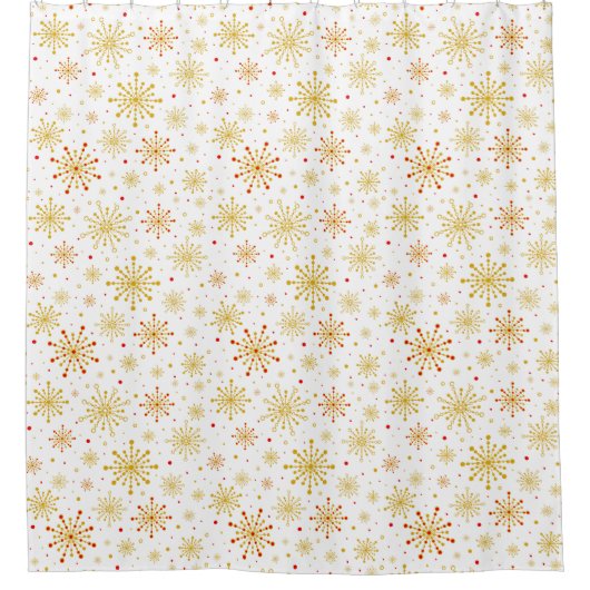 Retro Atomic Mid-Century Modern Rood & Goud Patroo Douchegordijn (Voorkant)