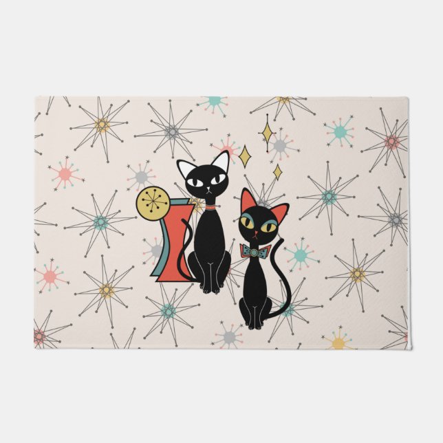 Retro Atomic Mid Century Moderne Koele Kat Deurmat (Voorkant)