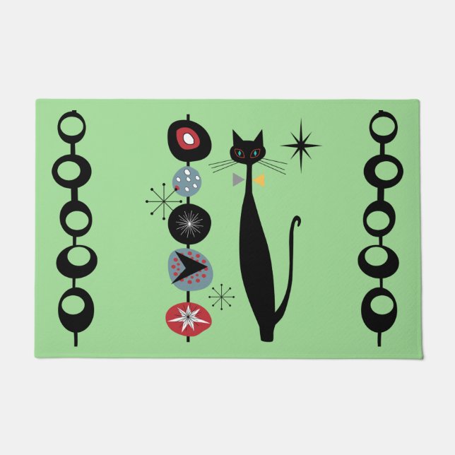 Retro Atomic Mid Century Moderne Koele Kat Deurmat (Voorkant)