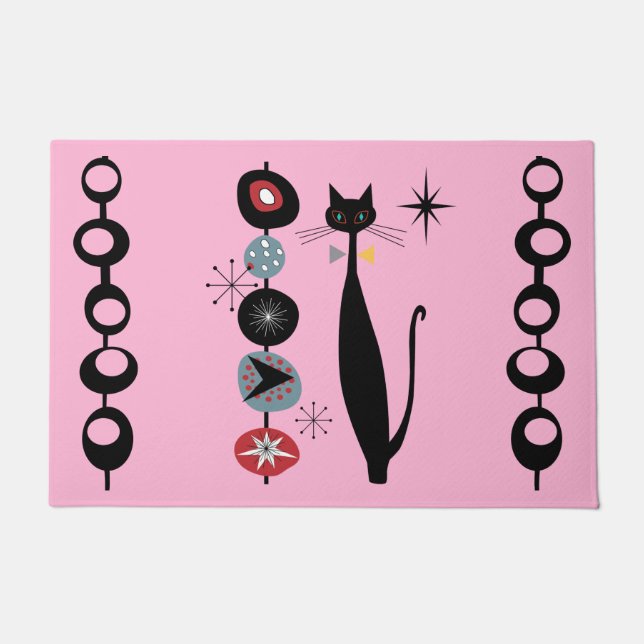 Retro Atomic Mid Century Moderne Koele Kat Deurmat (Voorkant)