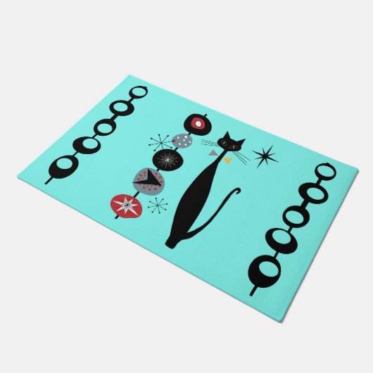 Retro Atomic Mid Century Moderne Koele Kat Deurmat (Schuin)