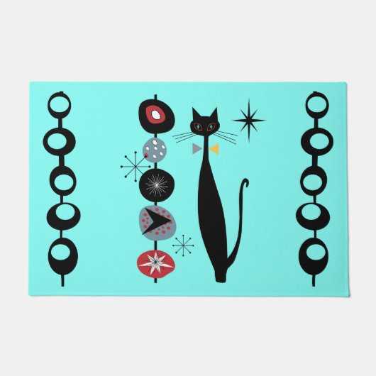 Retro Atomic Mid Century Moderne Koele Kat Deurmat (Voorkant)