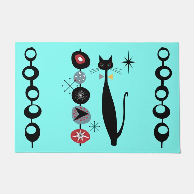 Retro Atomic Mid Century Moderne Koele Kat Deurmat (Voorkant)
