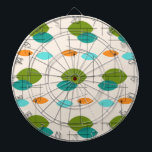 Retro Atomic Mobile Pattern Dart Board Dartbord<br><div class="desc">Dit Retro Atomic Mobile Pattern Dart Board is een moderne moderne stijl uit de halve eeuw op zijn mooiste. Het geïnspireerde ontwerp kenmerkt een crèmeachtergrond met kleurrijke puntige ovalen in turquoise, oranje, blauwgroen en avocado groen. De blauwgroen en avocado groene ovalen overlappen elkaar en creëren een mooie schaduw van pauw...</div>