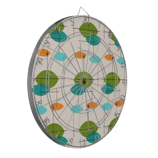 Retro Atomic Mobile Pattern Dart Board Dartbord (Voorkant Links)