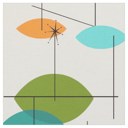 Retro Atomic Mobile Pattern Fabric Stof (Close Up)