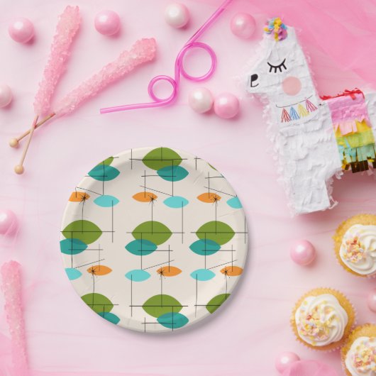 Retro Atomic Mobile Pattern Paper Borden Papieren Bordje (Feest)