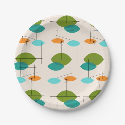 Retro Atomic Mobile Pattern Paper Borden Papieren Bordje (Voorkant)