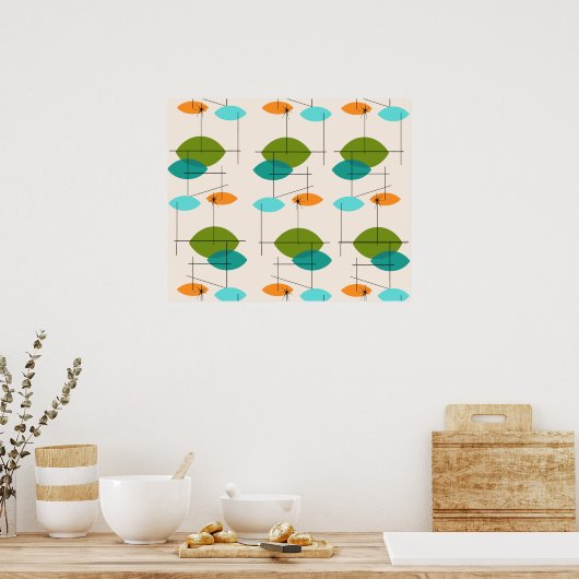 Retro Atomic Mobile Pattern Poster (Keuken)