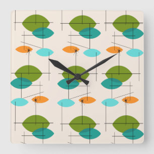 Retro Atomic Mobile Pattern Square Wall klok
