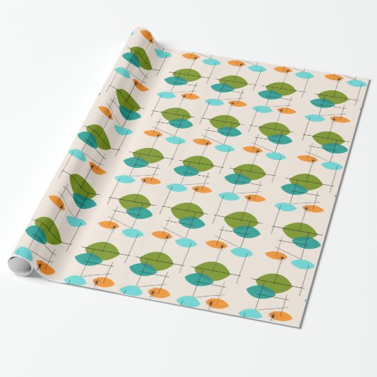 Retro Atomic Mobile Pattern Wrapping Paper Cadeaupapier (Uitgerold)