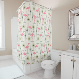 Retro Atomic Oasis met roze flamingos Douchegordijn