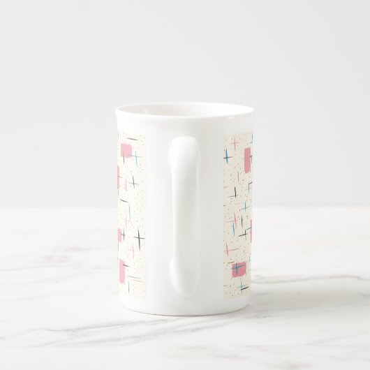 Retro Atomic Pink Pattern Bone China Mok (Achterkant)