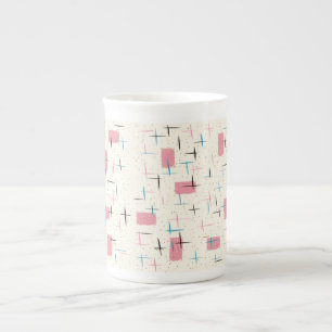 Retro Atomic Pink Pattern Bone China Mok